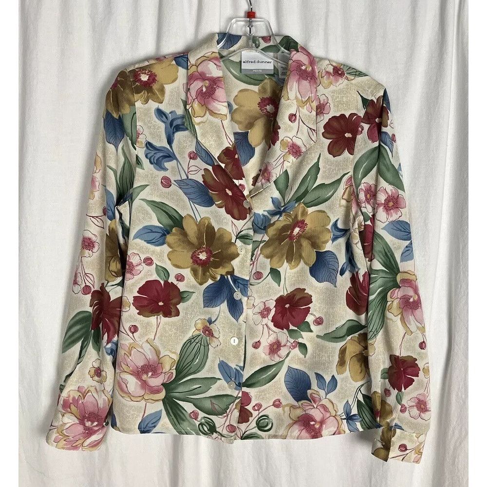 Alfred Dunner Floral Shirt Blouse Size 10P Floral Long‎ Sleeve Pad Shoulder - Picture 5 of 7